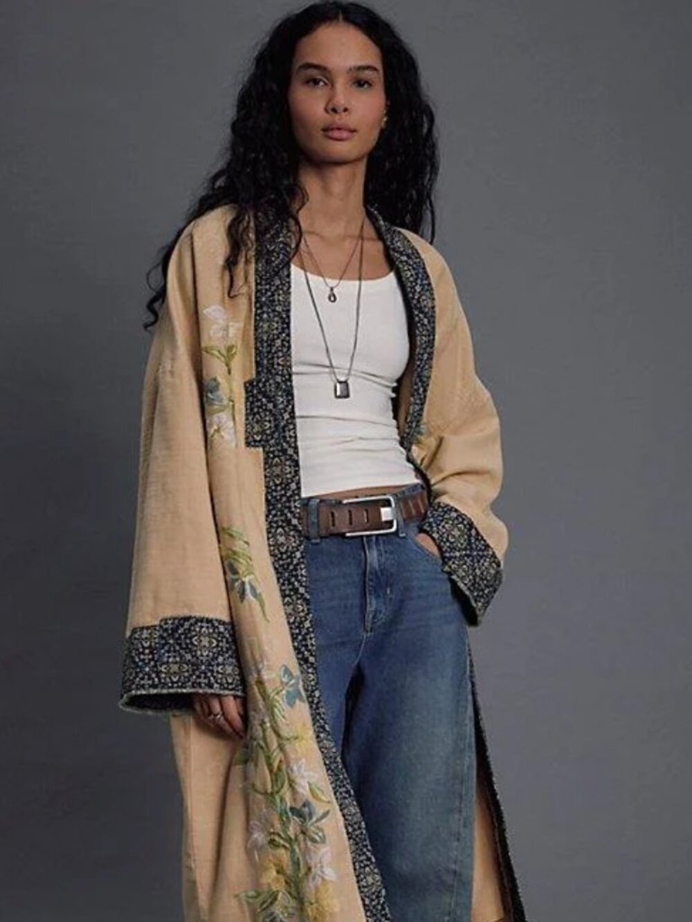 FREE PEOPLE Henlow Embroidered Duster In Yellow Combo (size XS/S) NWT